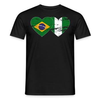 Drapeau du Brésil et du Nigeria coeur utilisé - T-shirt homme - noir - Devant - AI Model Male 178 light (178cm)