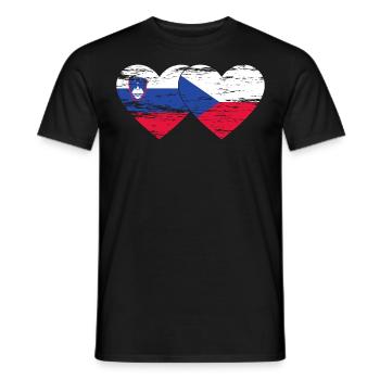 Slovénie République tchèque Drapeau Coeur utilisé - T-shirt homme - noir - Devant - AI Model Male 178 light (178cm)