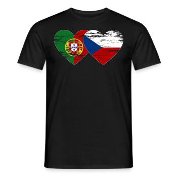 Portugal Drapeau de la République tchèque coeur utilisé - T-shirt homme - noir - Devant - AI Model Male 178 light (178cm)