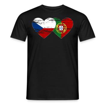 République tchèque Portugal drapeau coeur utilisé - T-shirt homme - noir - Devant - AI Model Male 178 light (178cm)