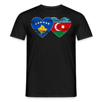 Kosovo Aserbaidschan Flagge Herz used - Männer T-Shirt - Schwarz - Vorne - AI Model Male 178 light (178cm)