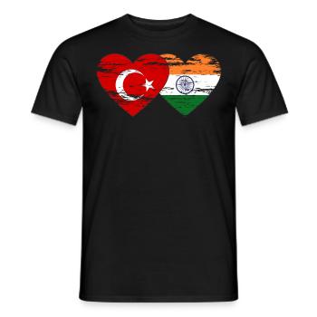 Turkey India Flag Heart Used - Men's T-Shirt - black - Front - AI Model Male 178 light (178cm)