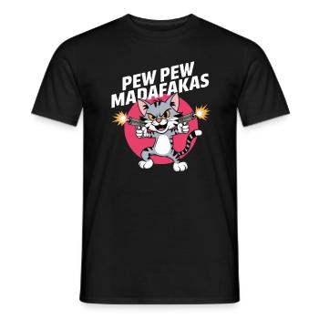 Pew Pew Madafakas - Cool Cartoon Cat - Men's T-Shirt - black - Front - AI Model Male 178 light (178cm)