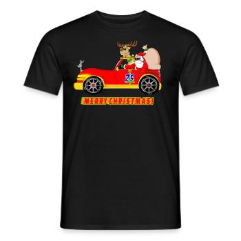 Lustiger Weihnachtsmann und Rentier Rennwagen Toon - Männer T-Shirt - Schwarz - Vorne - AI Model Male 178 light (178cm)