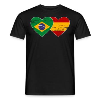 Brazil Spain Flag Heart used - Men's T-Shirt - black - Front - AI Model Male 178 light (178cm)