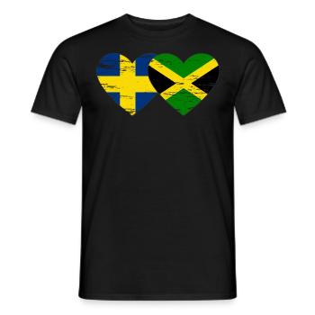 Suède Jamaïque Drapeau Coeur utilisé - T-shirt homme - noir - Devant - AI Model Male 178 light (178cm)
