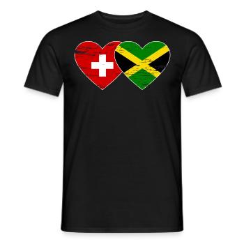 Suisse Jamaïque Drapeau Coeur utilisé - T-shirt homme - noir - Devant - AI Model Male 178 light (178cm)