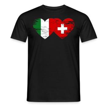 Italie Suisse Drapeau Coeur utilisé - T-shirt homme - noir - Devant - AI Model Male 178 light (178cm)