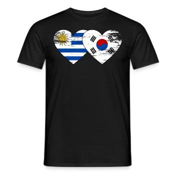 Uruguay Südkorea Flagge Herz used - Männer T-Shirt - Schwarz - Vorne - AI Model Male 178 light (178cm)