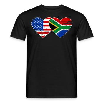 USA South Africa Flag Heart Shape Used - Men's T-Shirt - black - Front - AI Model Male 178 light (178cm)