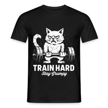 Chat de fitness avec haltère - T-shirt homme - noir - Devant - AI Model Male 178 light (178cm)