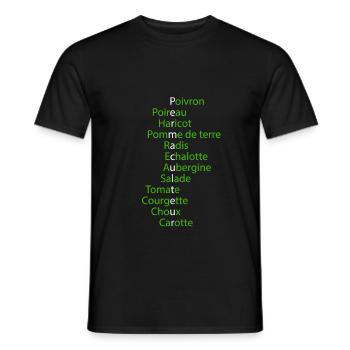 Liste de légumes Permaculture | Potager Bio - T-shirt homme - noir - Devant - AI Model Male 178 light (178cm)