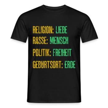 Religion Liebe Rasse Mensch Politik Freiheit - Männer T-Shirt - Schwarz - Vorne - AI Model Male 178 light (178cm)