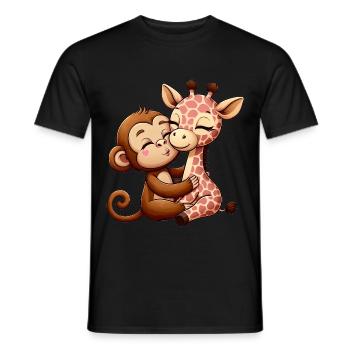 Cuddling Monkey And Giraffe In Love - Men's T-Shirt - black - Front - AI Model Male 178 light (178cm)