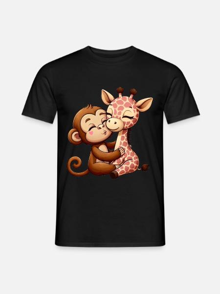 Singe Câlin Et Girafe Amoureuse - T-shirt homme - noir
