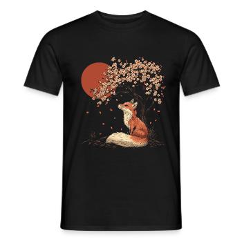 Fox Sakura Tree Church Blossom Japan - Men's T-Shirt - black - Front - AI Model Male 178 light (178cm)
