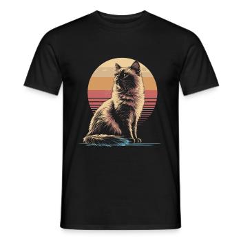 Silhouette de chat birman Vintage Sunset - T-shirt homme - noir - Devant - AI Model Male 178 light (178cm)