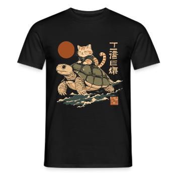 Cat Riding Turtle Japan Style - Men's T-Shirt - black - Front - AI Model Male 178 light (178cm)