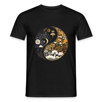 Golden, Floral Mushroom Ying Yang Design - Men's T-Shirt - black - Front - AI Model Male 178 light (178cm)