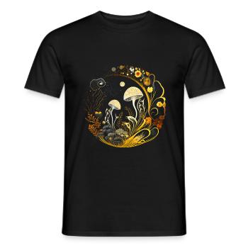 Round Floral Mushroom Artwork Golden - Men's T-Shirt - black - Front - AI Model Male 178 light (178cm)