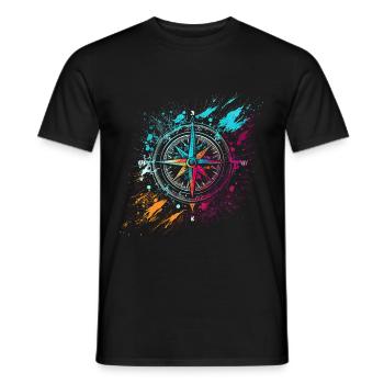Boussole graffiti aérographe colorée - T-shirt homme - noir - Devant - AI Model Male 178 light (178cm)