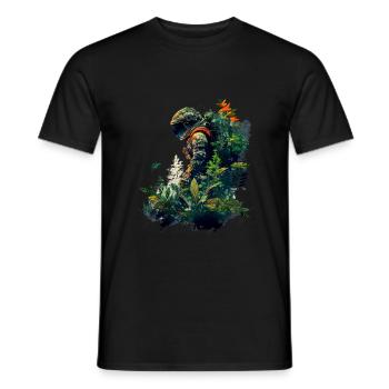 Astronaut overgrown with plants - Surreal - Men's T-Shirt - black - Front - AI Model Male 178 light (178cm)