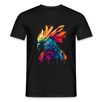 Cacatoès psychédélique dans un look street art coloré - T-shirt homme - noir - Devant - AI Model Male 178 light (178cm)