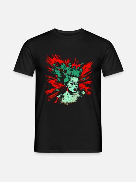 Cool Psychobilly Comic Design - Green Woman - Men's T-Shirt - black