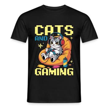 Gamer Gaming Cat Video Game - Men's T-Shirt - black - Front - AI Model Male 178 light (178cm)