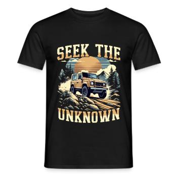 Overlanding Camping Seek The Unknown - Men's T-Shirt - black - Front - AI Model Male 178 light (178cm)