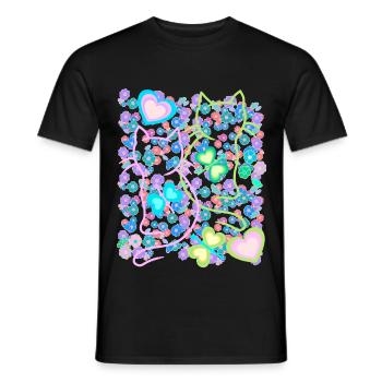 Chat Floral Rétro Chats Fille Enfant - T-shirt homme - noir - Devant - AI Model Male 178 light (178cm)