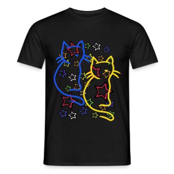 Retro Katze Katzen 60er - Männer T-Shirt - Schwarz - Vorne - AI Model Male 178 light (178cm)