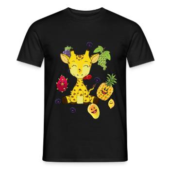 Giraffe, fruit, fruits, snacking, vitamins, wild animals - Men's T-Shirt - black - Front - AI Model Male 178 light (178cm)