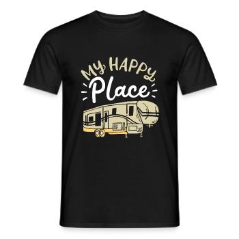 my happy place / camping, RV motorhome, tent - Men's T-Shirt - black - Front - AI Model Male 178 light (178cm)