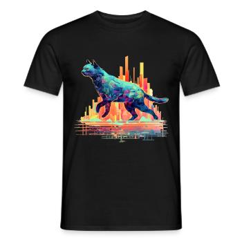 Cat Neon City Skyline - Men's T-Shirt - black - Front - AI Model Male 178 light (178cm)