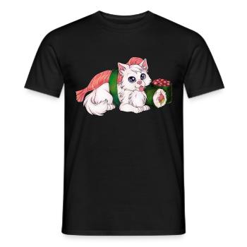 Lustige Sushi Katze weiße Mietze mit Sushi - Männer T-Shirt - Schwarz - Vorne - AI Model Male 178 light (178cm)