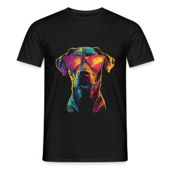 Cooler Hund in Regenbogenfarbe und Sonnenbrille - Männer T-Shirt - Schwarz - Vorne - AI Model Male 178 light (178cm)