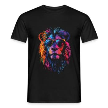 Lion with sunglasses in rainbow color - Men's T-Shirt - black - Front - AI Model Male 178 light (178cm)