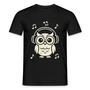 Groovy Owl with Headphones Under the Stars - Men's T-Shirt - black - Front - AI Model Male 178 light (178cm)
