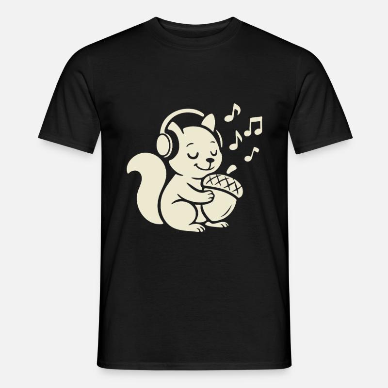 Niedliches Eichhörnchen, das Eichel mit Kopfhörern umarmt - Männer T-Shirt - Schwarz