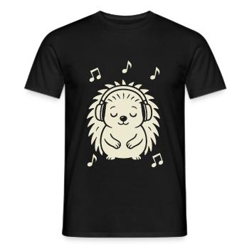 Hérisson paisible écoutant de la musique - T-shirt homme - noir - Devant - AI Model Male 178 light (178cm)