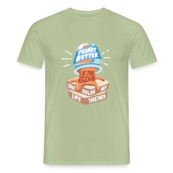 BEURRE DE CACAHLE: Le beurre de cacahuète est la colle - T-shirt homme - vert sauge - Devant - AI Model Male 178 light (178cm)