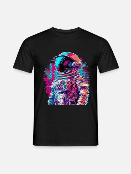 Astronaut Vaporwave Glitch 90er - Männer T-Shirt - Schwarz