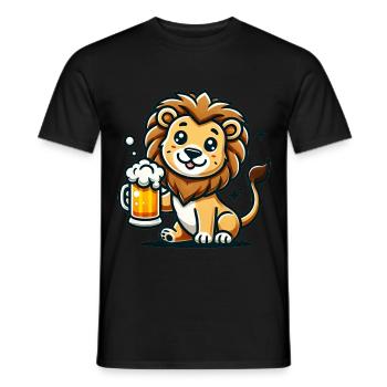Cute Lion Drinking Beer 3 - Männer T-Shirt - Schwarz - Vorne - AI Model Male 178 light (178cm)