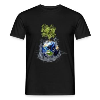 Globe avec arbre et éclaboussures d’eau - T-shirt homme - noir - Devant - AI Model Male 178 light (178cm)