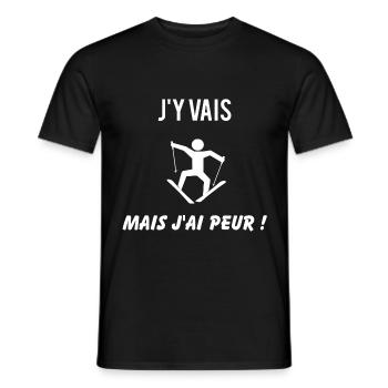 J y vais mais j ai peur T Shirt humour ski - T-shirt homme - noir - Devant - AI Model Male 178 light (178cm)