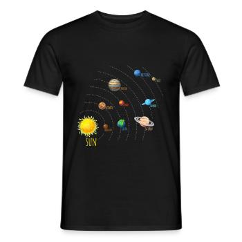 Solar System Planets and Sun on Enlgisch - Men's T-Shirt - black - Front - AI Model Male 178 light (178cm)