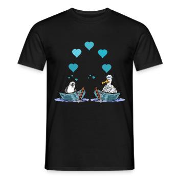Seagulls Seagull Love Heart Valentine Sailor Boat - Men's T-Shirt - black - Front - AI Model Male 178 light (178cm)