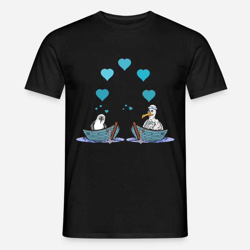 Möwen Möwe Liebe Herz Valentin Seemann Boot - Männer T-Shirt - Schwarz