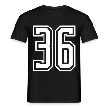 36 Number number - Men's T-Shirt - black - Front - AI Model Male 178 light (178cm)